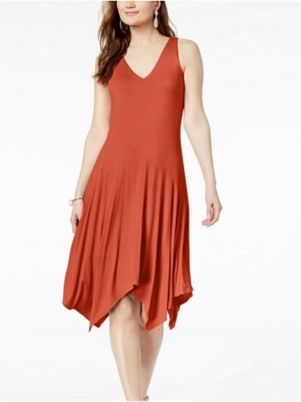 I.N.C. Asymmetric Hem Dress in Burnt Orange Minimalist Light Flowy
Size Medium